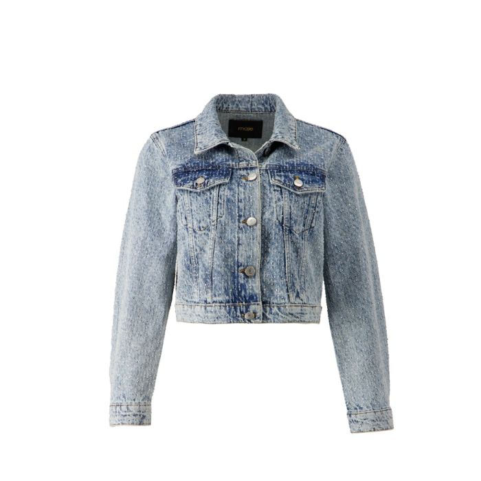 MAJE Crystal Embellished Denim Jacket 